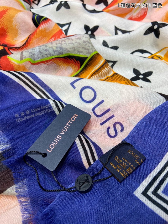 Louis Vuitton女士圍巾 路易威登2021新款頂級羊絨圍巾披肩 LV箱包花卉長巾  mmj1106